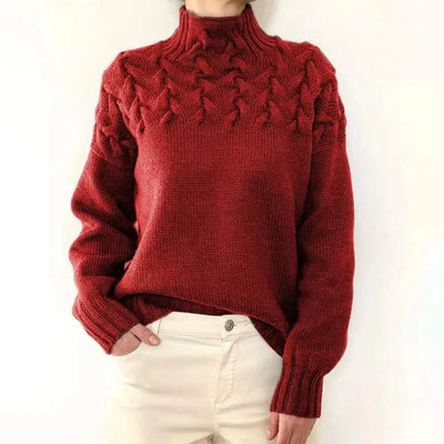 Casual Long Sleeved High Necked Solid Color Sweater