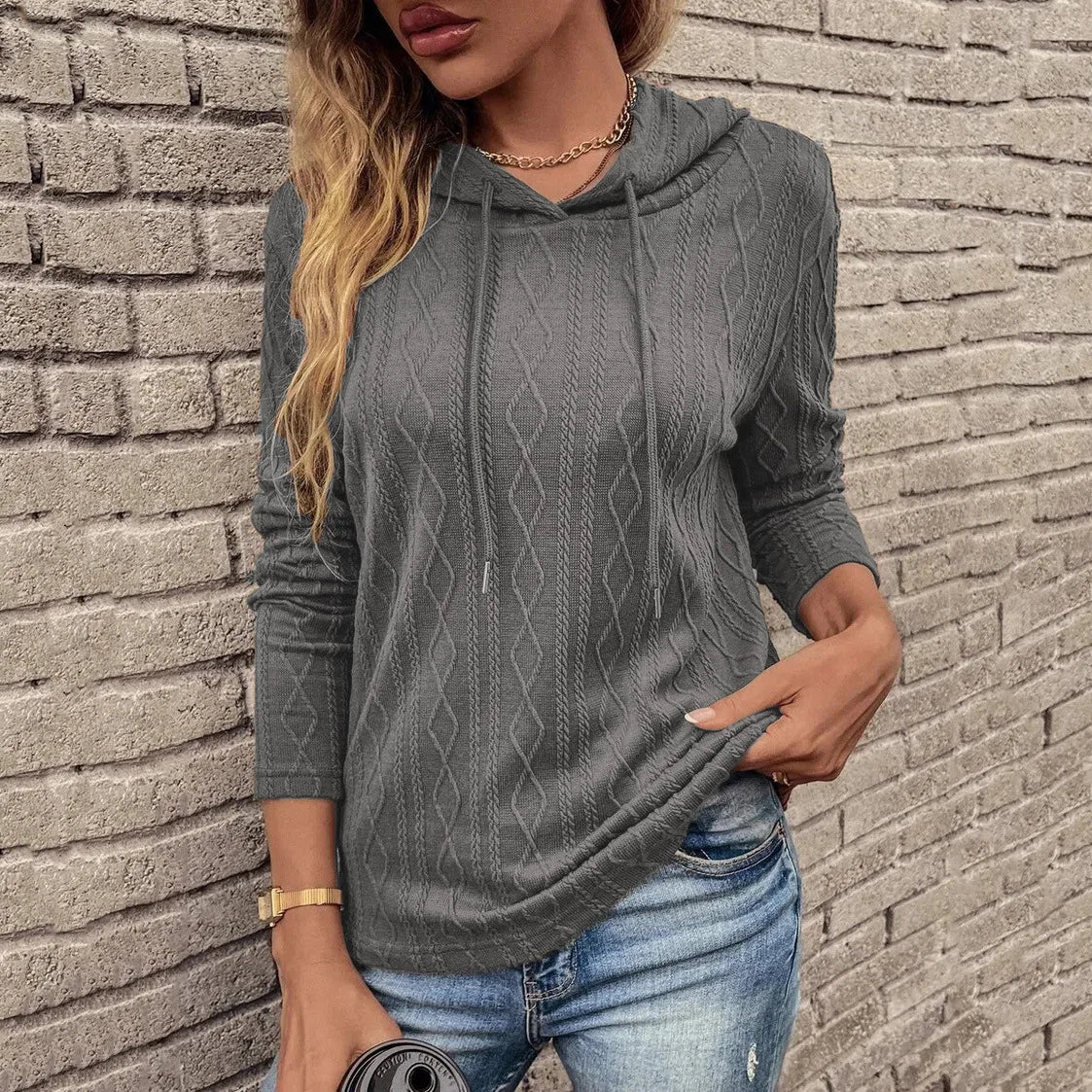 Solid Color Casual Long Sleeved Hoodie T-Shirt Women’s Wear