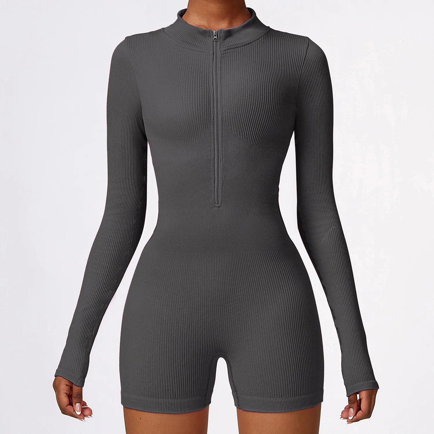 Seamless Sports Suit, Elastic Jumpsuit with Zipper and Abdominal Adjustment