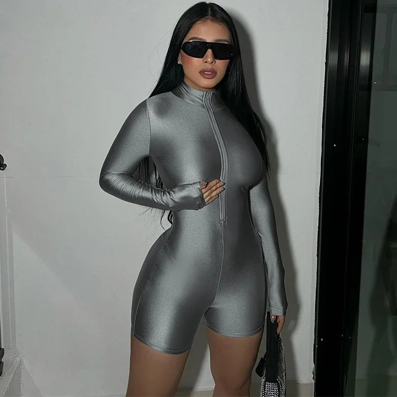 Top Zipper Slim Long Sleeve Jumpsuit