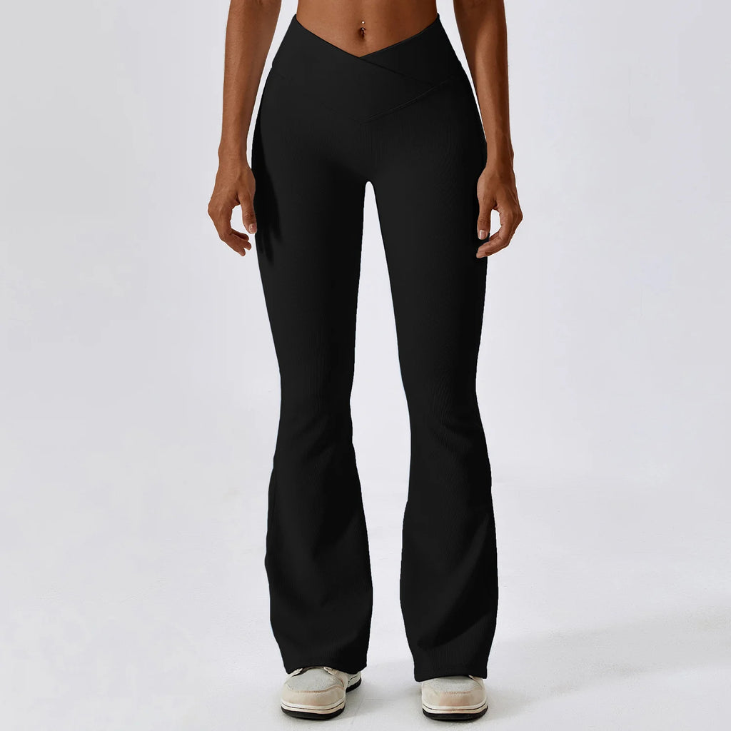 High Waist Cross Wide Leg Sports Flare Pants