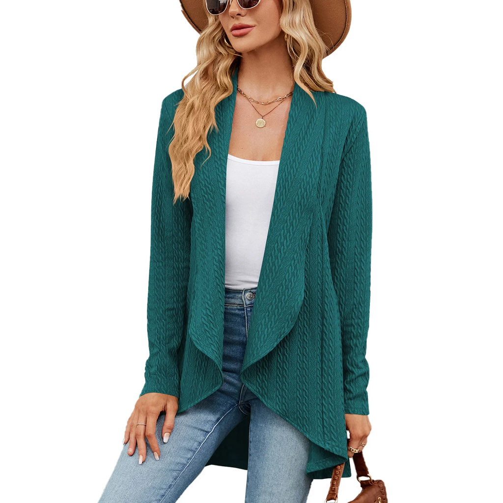 Long Sleeved Pure Color Loose Cardigan Blouse Woman Knitting Jacket