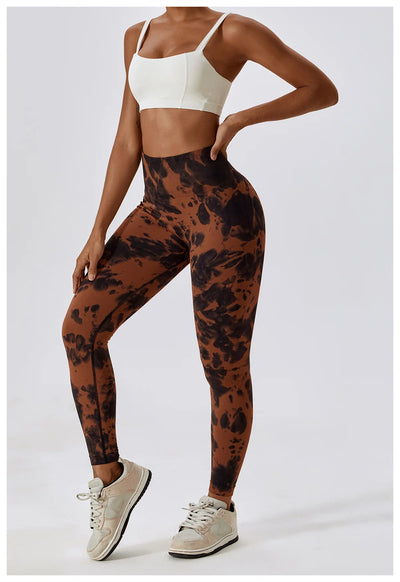 Seamless High Waist Sports Pants with Tie-Dye Effect