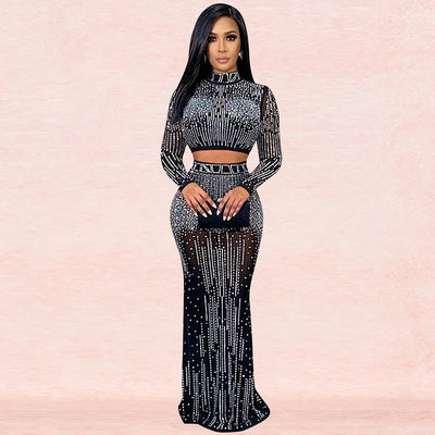 Mesh Perspective Long Sleeved Long Skirt