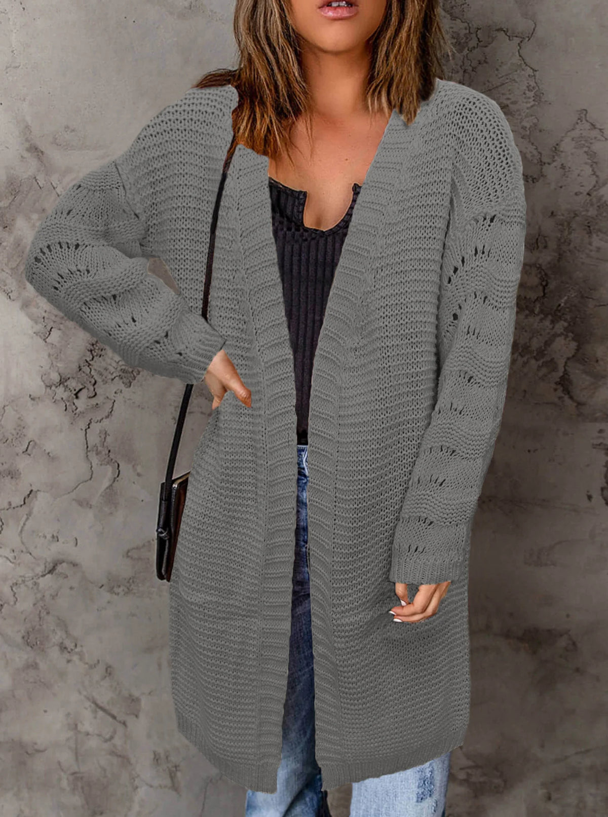 Medium Length Knitted Sweater Cardigan Jacket