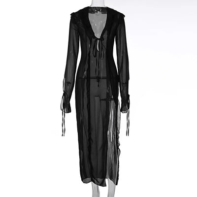 Reverse Side Lace V Neck Split Dress