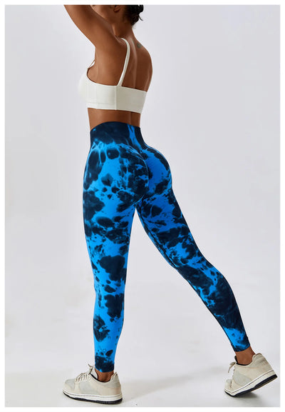 Seamless High Waist Sports Pants with Tie-Dye Effect
