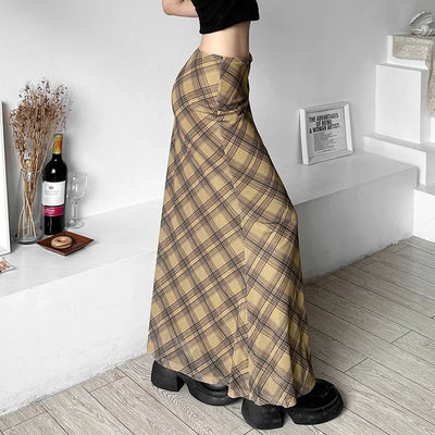 Women’s Solid Color Slim Hip Street Fashion High Waisted Checked Skirt
