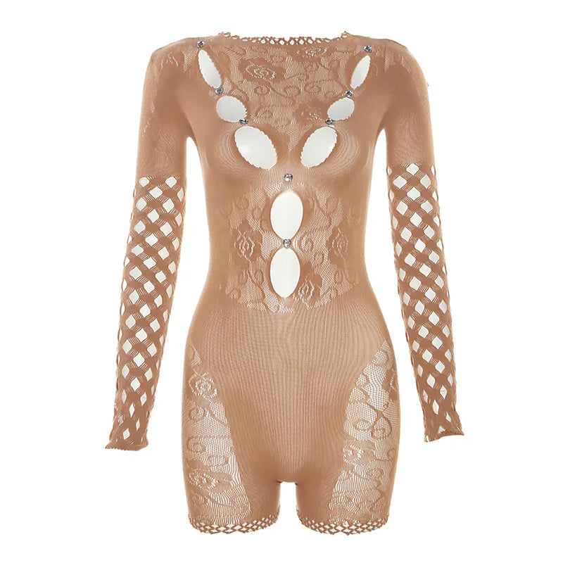 Long Sleeve Round Neck Short Jumpsuit