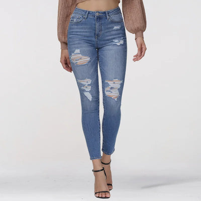 Women’s Jeans Blue High Waist Trousers Ripped Skinny Jeans Women