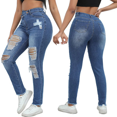 High Waist Worn Denim Pants