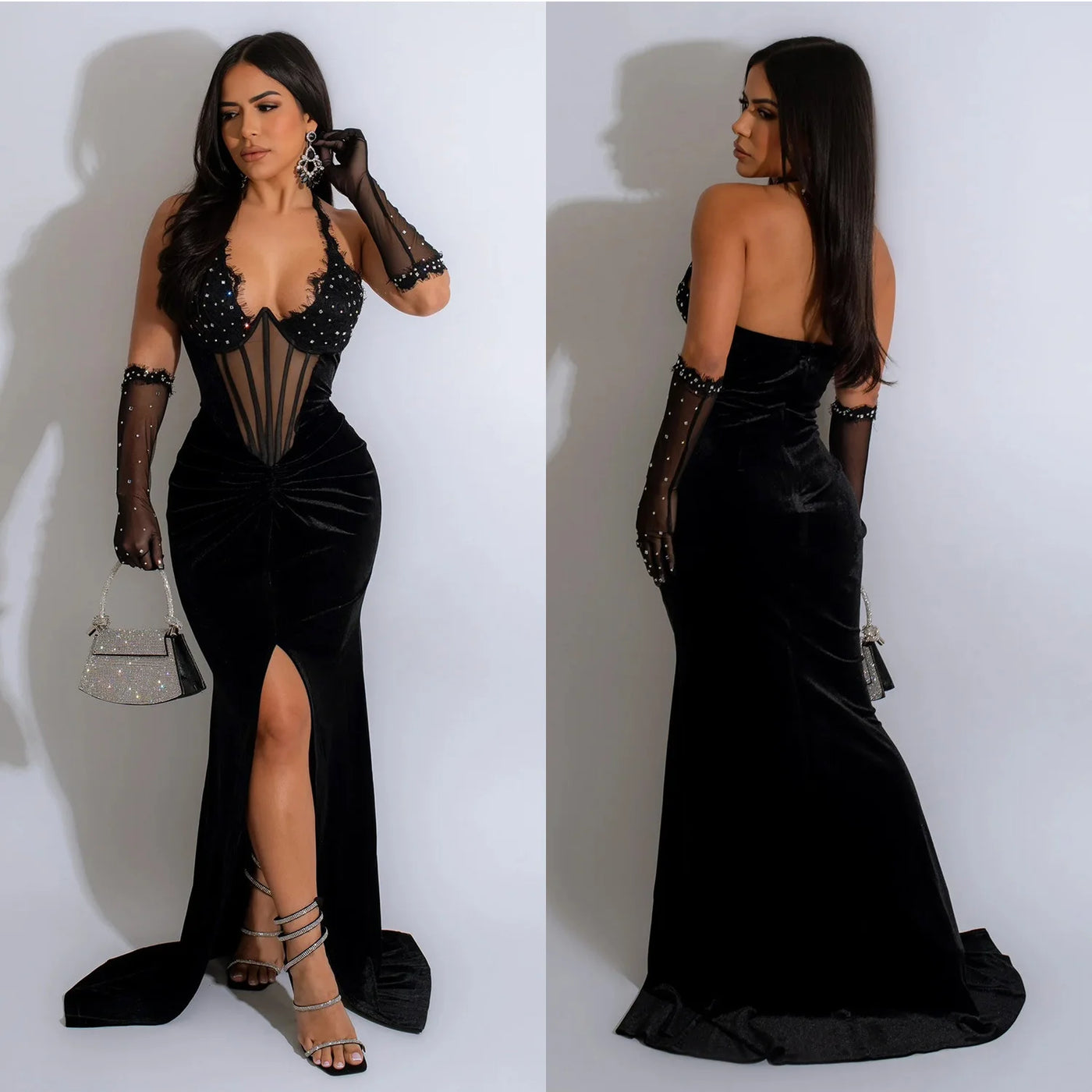 Long Dress With Hanging Neck And Slit