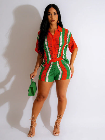 Crochet Set With Wide Top And Shorts