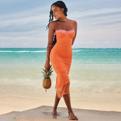 Midi Skirt Lace Wrap Slip Dress