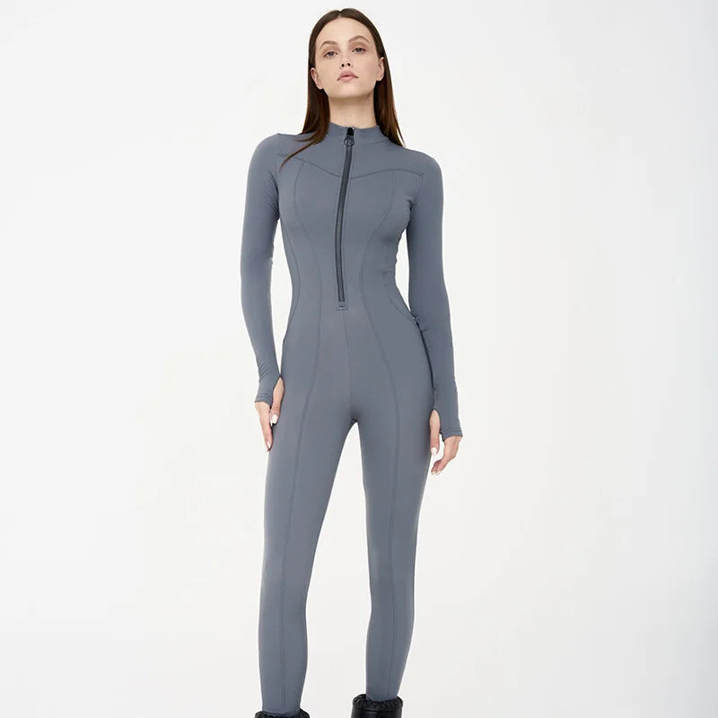 Zipper Long Sleeve Tight Hip-Lift Jumpsuit
