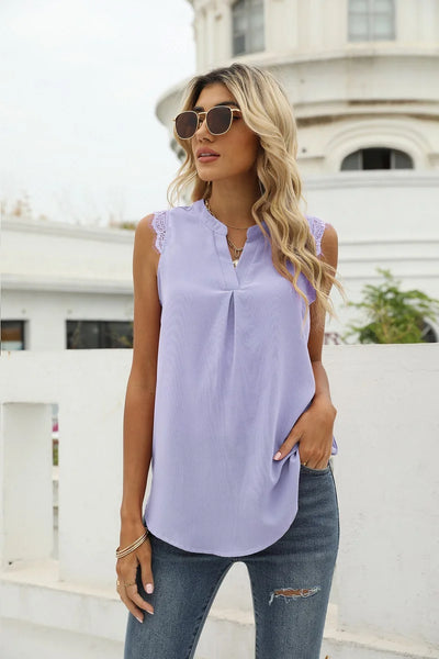 Shirt V Neck Sleeveless Lace Blouse