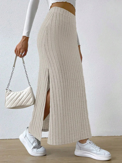High Waisted Side Slit Slim Knit Skirt Women’s