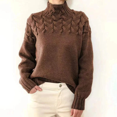 Casual Long Sleeved High Necked Solid Color Sweater