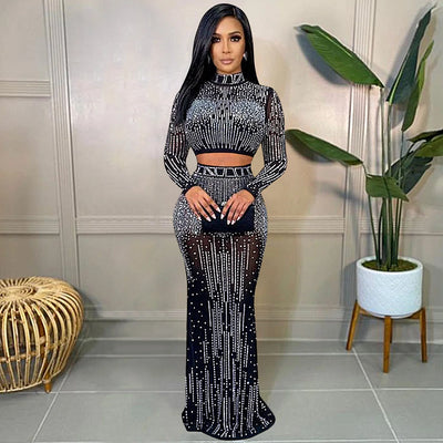 Mesh Perspective Long Sleeved Long Skirt