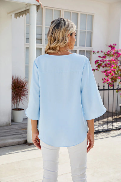 Pure Color V Collar Loose Chiffon Blouse