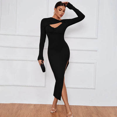 Sexy Slit Long Sleeve Dress