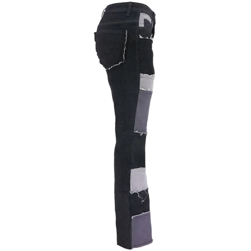 Contrast Patchwork High Waist Jeans