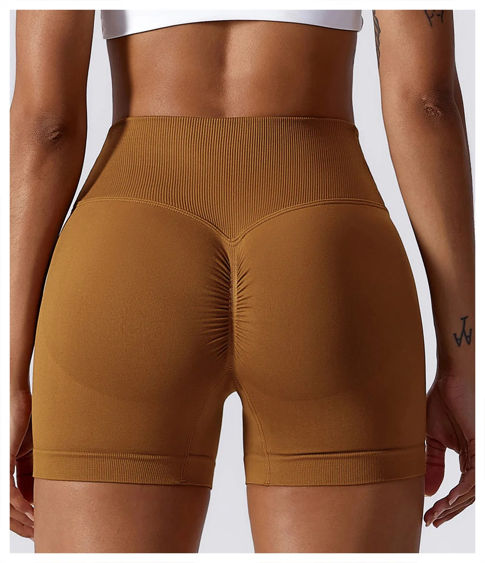 High Waist Running Gym Shorts Tight Fit Seamless Gym Shorts