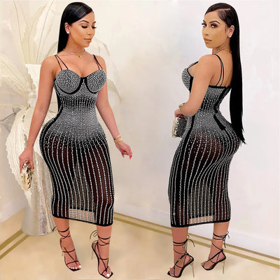 Mesh Perspective Hot Diamond Dress