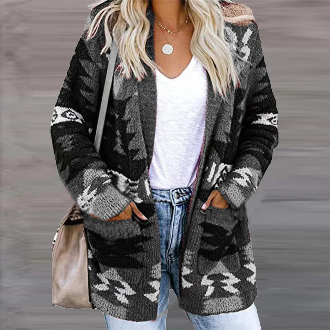 Loose Sweater Printed Cardigan