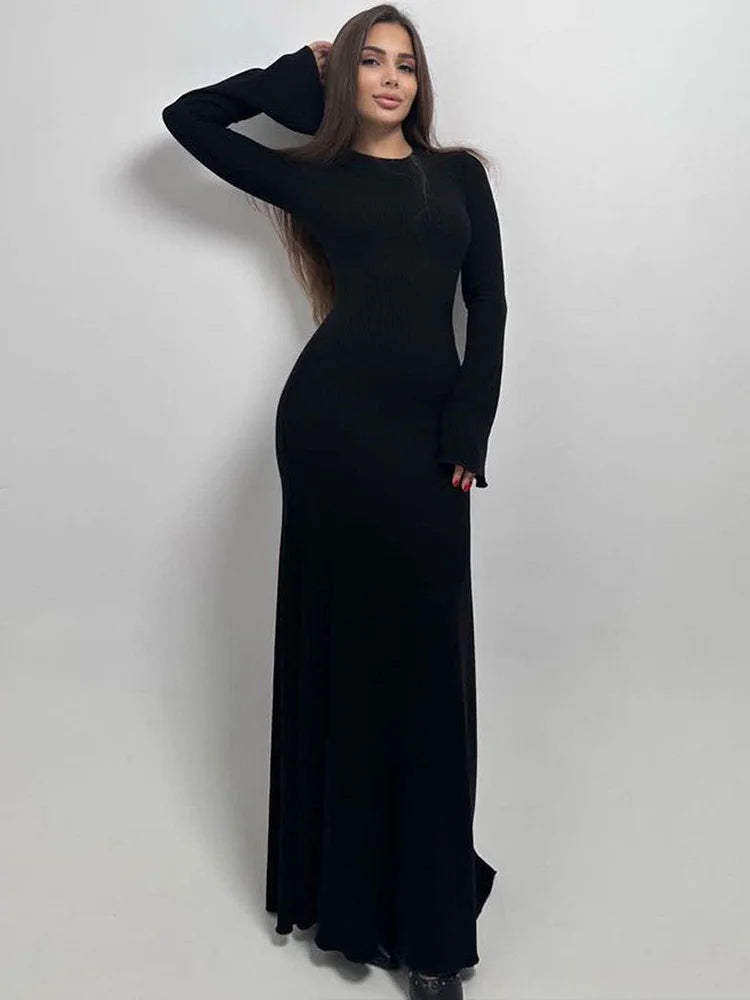 Clothes Women’s Bodydress Round Neck Long Sleeve Dress High Wais Long Skirt