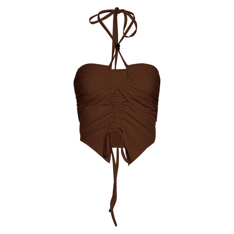 New Women’s Solid Color Sexy Tie Neck Pleated Small Vest