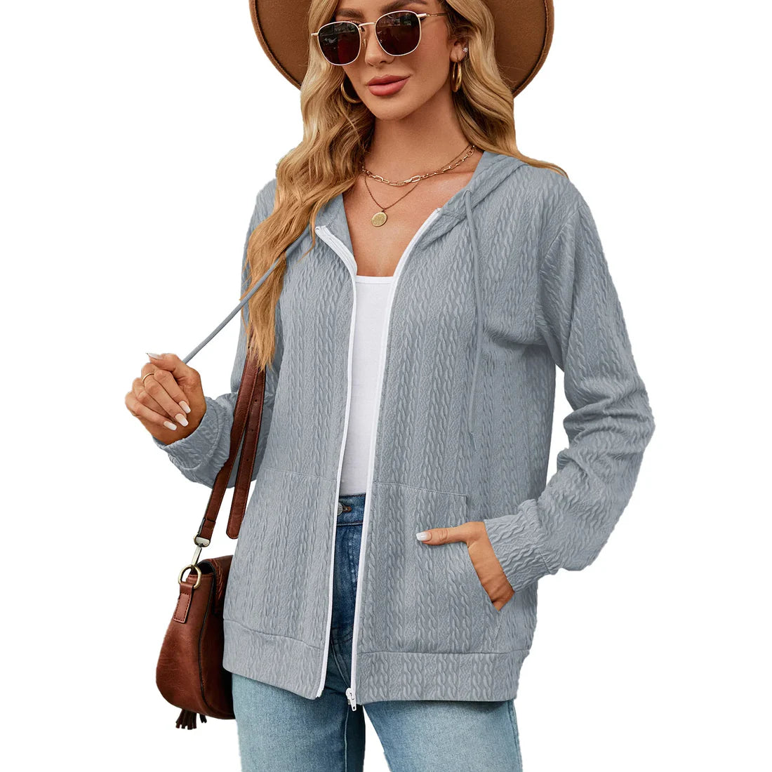 Hoodie Zipper Cardigan Pocket Hoodie Woman
