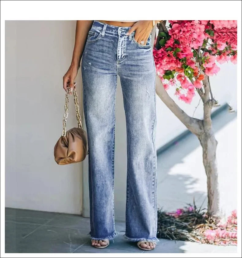 Washed Wide Leg Pants With Holes
