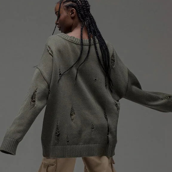 Casual Ripped Crew Neck Sweater Women’s