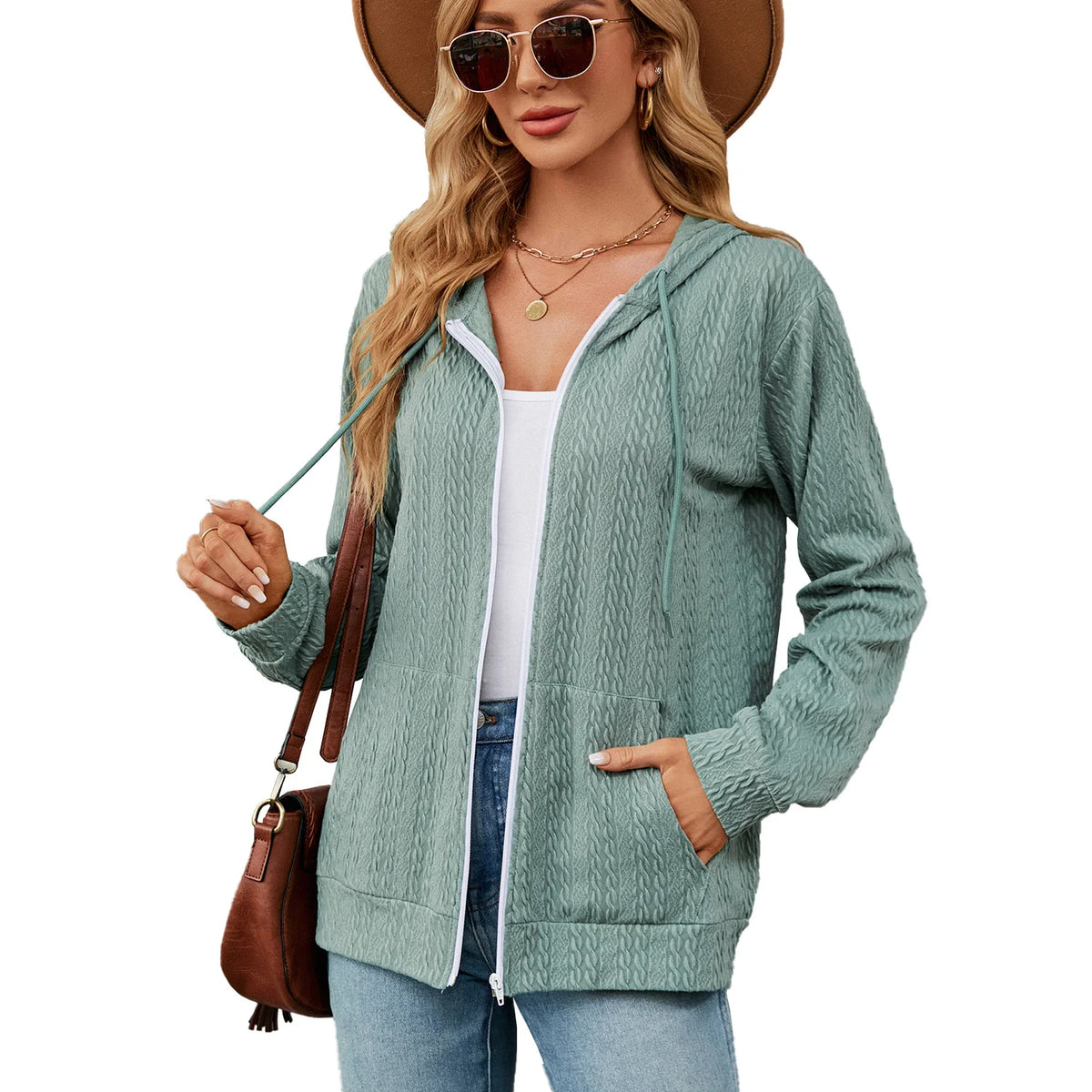 Hoodie Zipper Cardigan Pocket Hoodie Woman