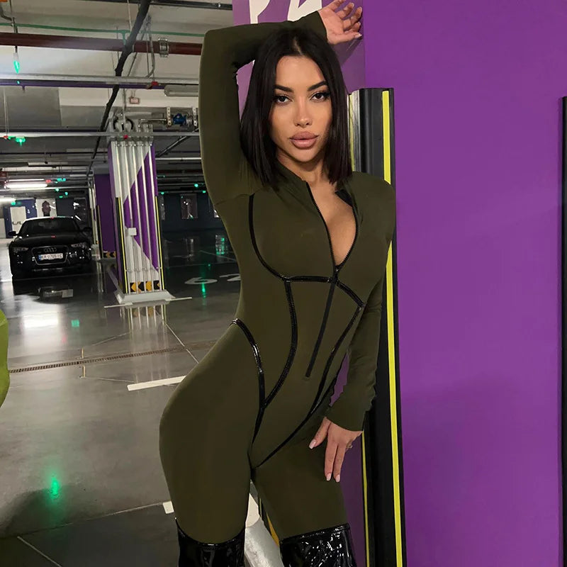 Long Sleeve Tight Jumpsuit With Design