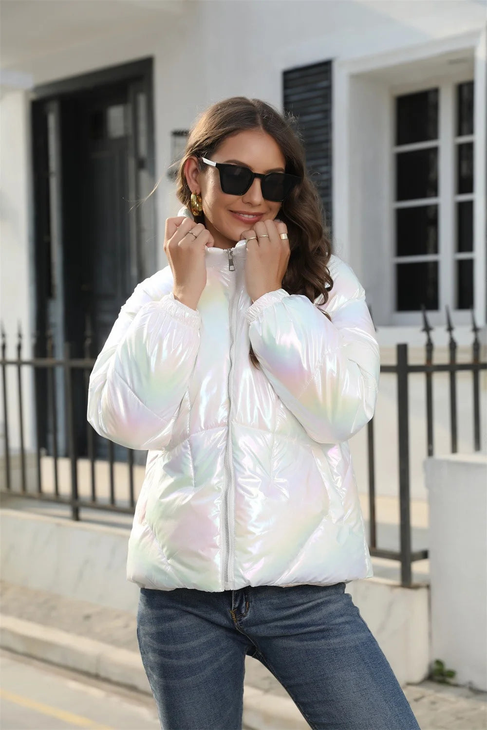 Shiny Cotton Jacket Hooded Bread Jacket Warm Cotton Jacket