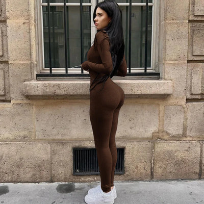 Solid Color High Waisted Tight Sports Bodybuilding Jumpsuit
