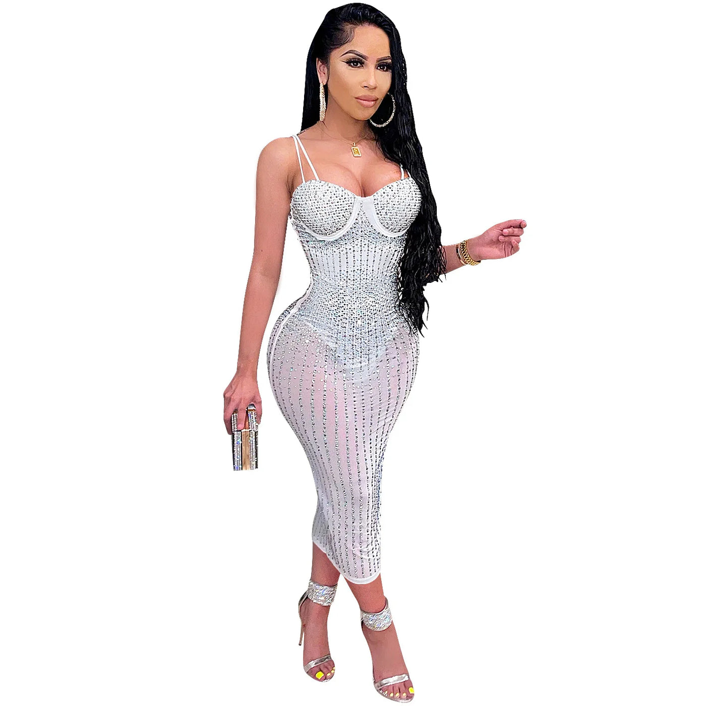 Mesh Perspective Hot Diamond Dress