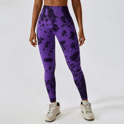 Seamless High Waist Sports Pants with Tie-Dye Effect
