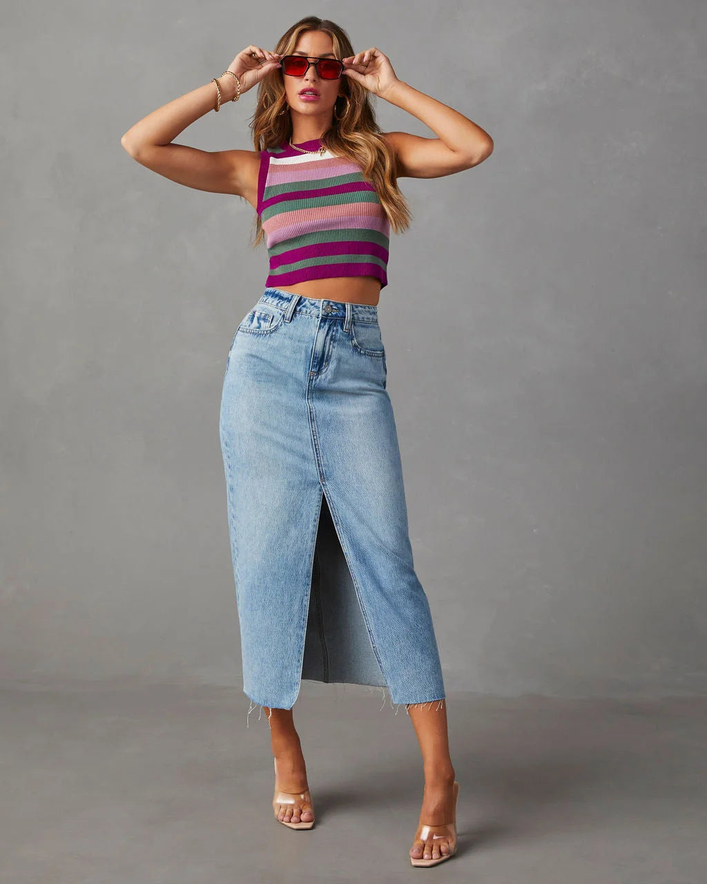 Split Jean High Waist Skirt