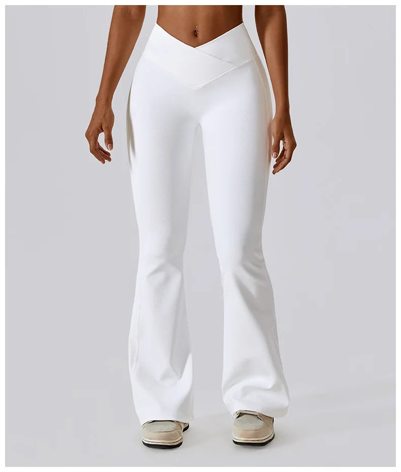 High Waist Cross Wide Leg Sports Flare Pants