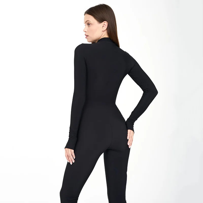 Zipper Long Sleeve Tight Hip-Lift Jumpsuit