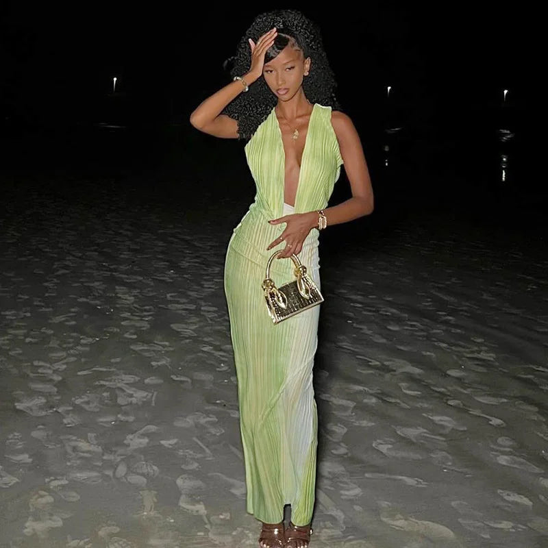 Sexy Backless Slim Fit Printed Sleeveless Dress