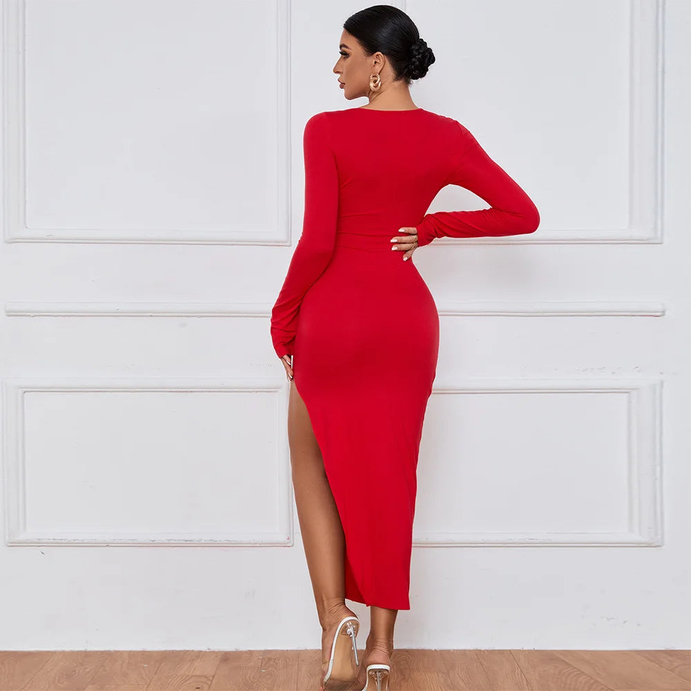 Sexy Slit Long Sleeve Dress