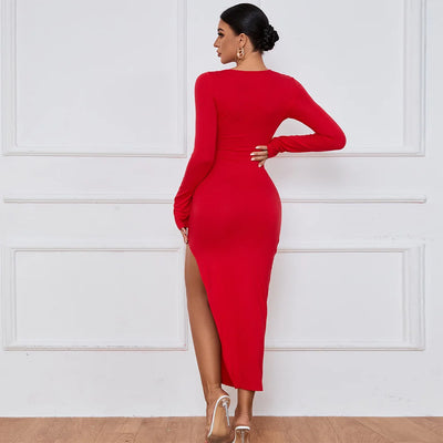 Sexy Slit Long Sleeve Dress