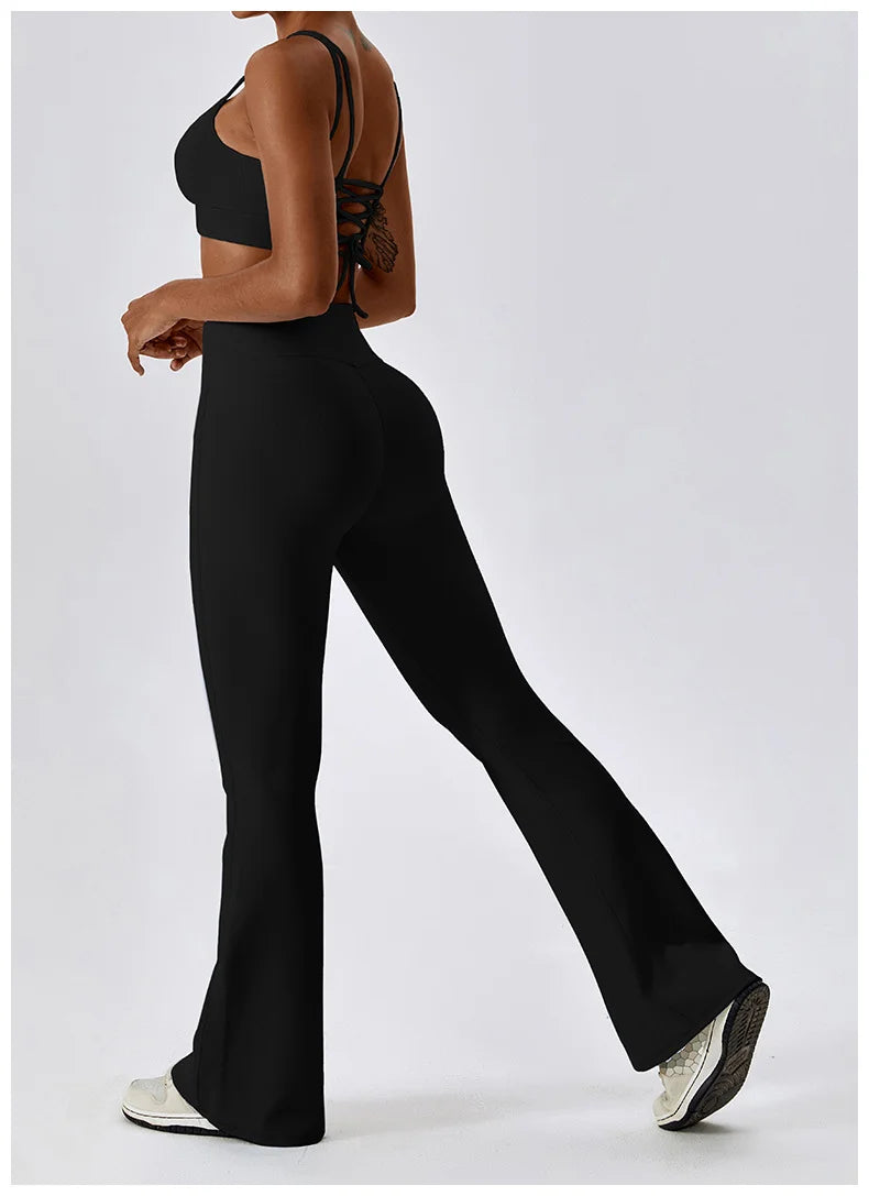 High Waist Cross Wide Leg Sports Flare Pants