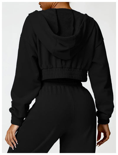 Casual Loose Long Sleeve Zipper Hooded Sweatshirt