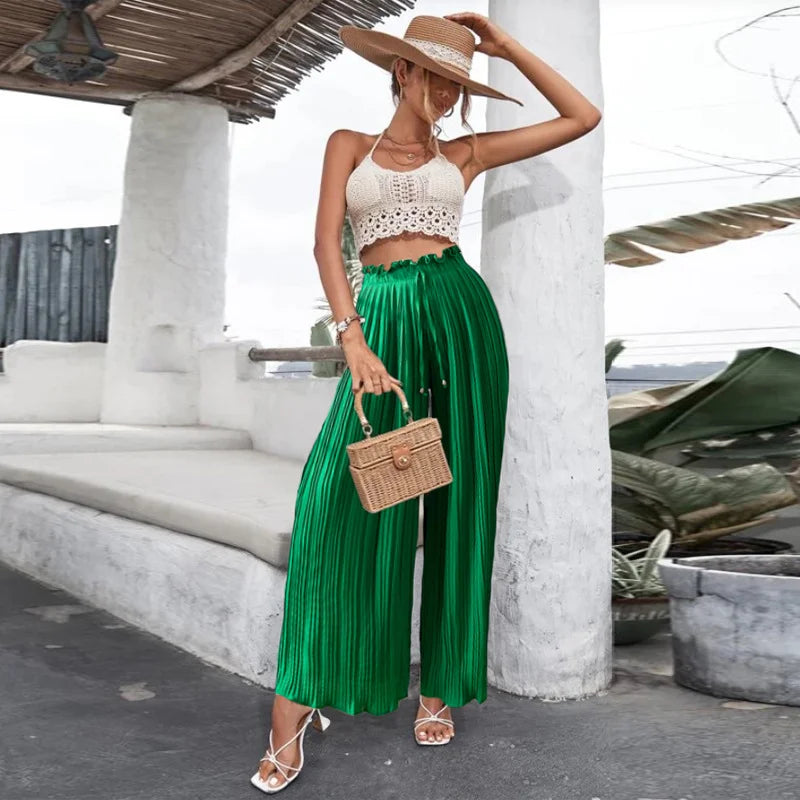 Draped Pleated Wide Leg Pants