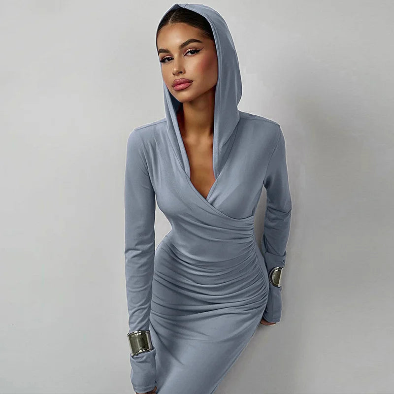 Slim Fit Hooded Athleisure Solid Color Dress